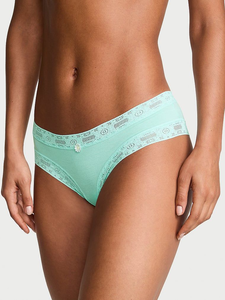 Lace Trim Majtki bawełniane z koronką szydełkową Cheeky