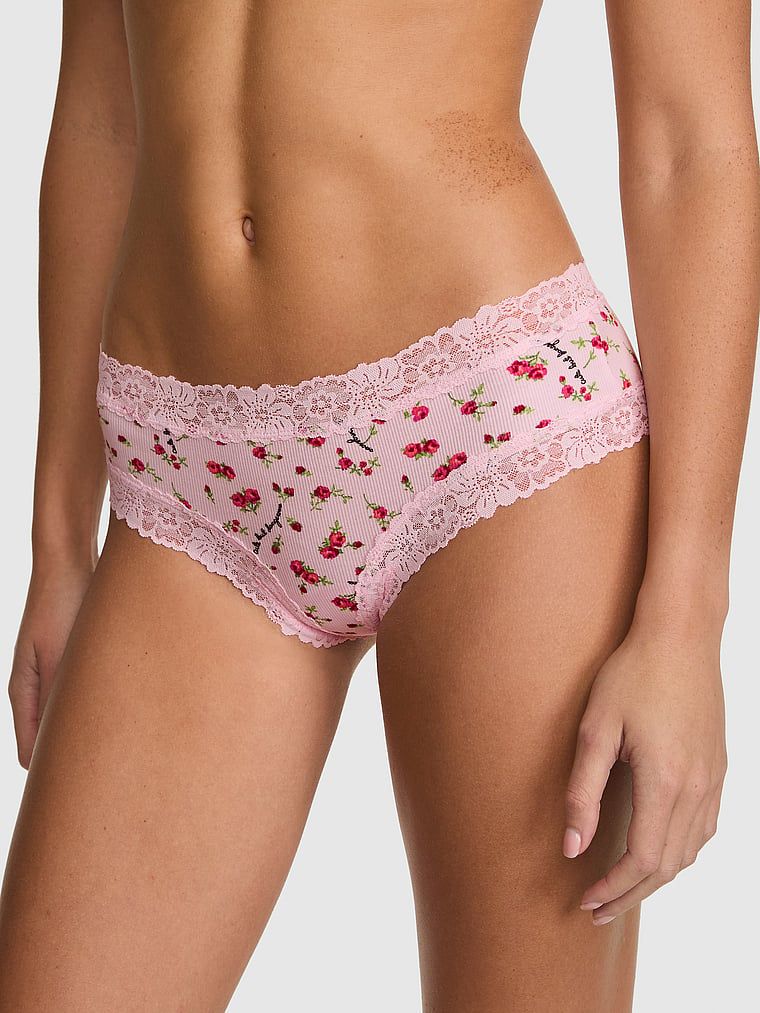 Bawełniane figi cheeky z koronkową lamówką PINK Wink