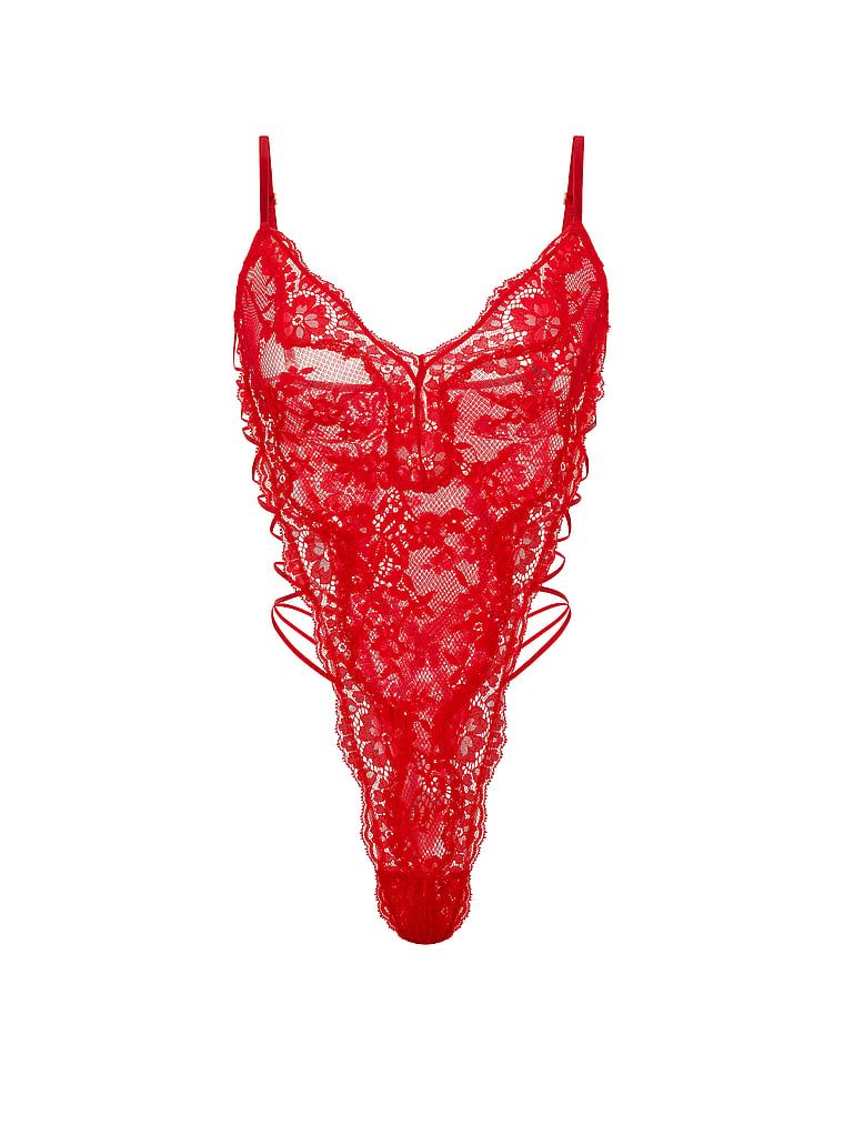 Body koronkowe Strappy Peekaboo. Produkt ma kolor czerwony i pochodzi z kolekcji Dream Angels. 