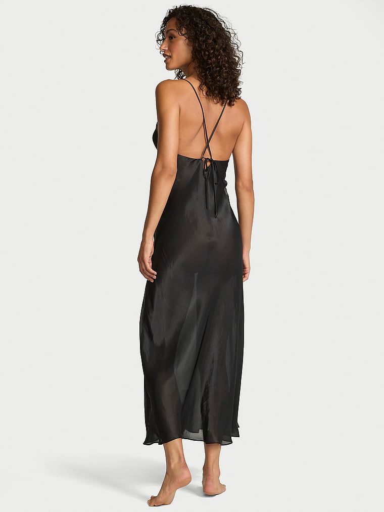 Victoria's Secret Sukienka satynowa długa prześwitująca Luxe Sheer Slip