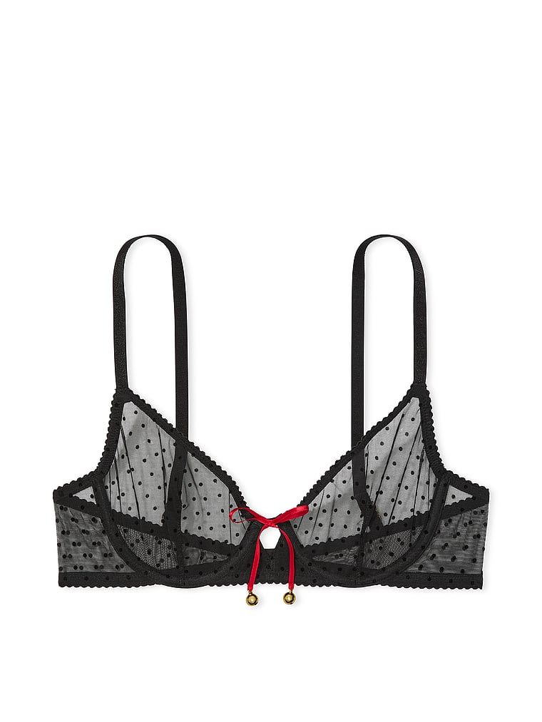 Na zdjęciu na białym tle widoczny jest biustonosz nieusztywniany z dzwoneczkami Jingle Bells Demi. Produkt ma kolor czarny i pochodzi z kolekcji Very Sexy.