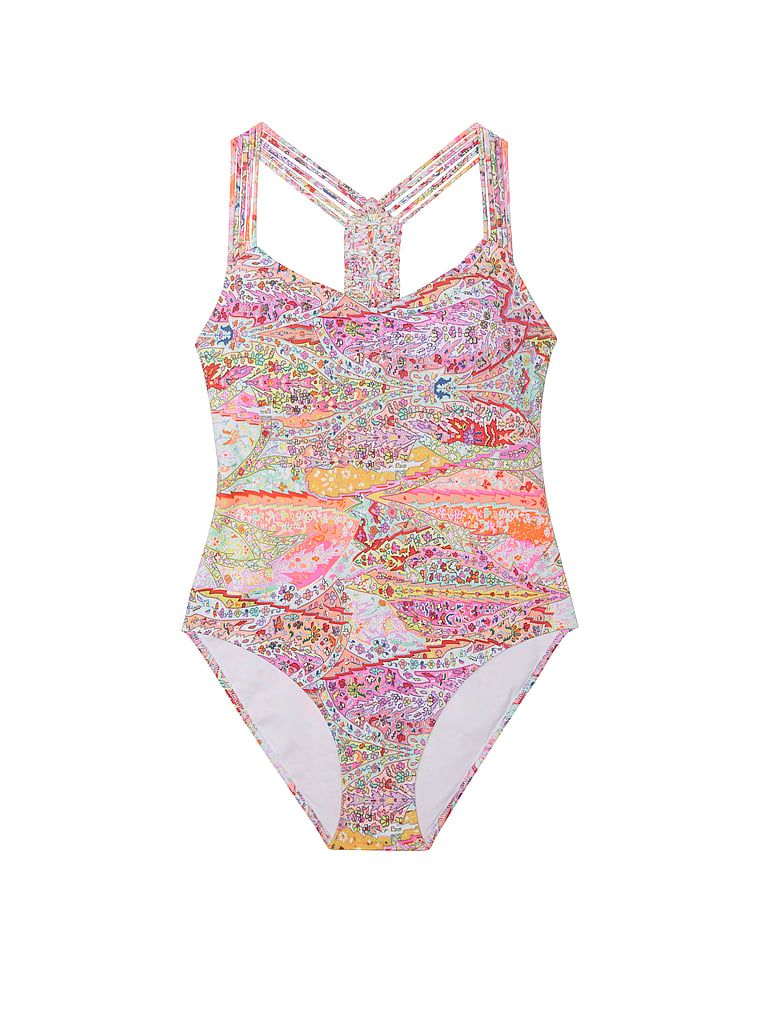 Strój kąpielowy jednoczęściowy Archives Beach Macrame. Produkt jest wzorzysty i pochodzi z kolekcji Victoria's Secret Swim. 