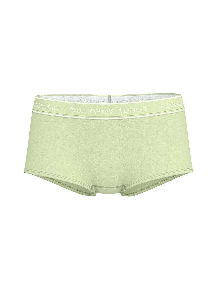 Majtki szorty bawełniane z logo w talii Boyshort. Produkt ma kolor zielony i pochodzi z kolekcji Cotton. 