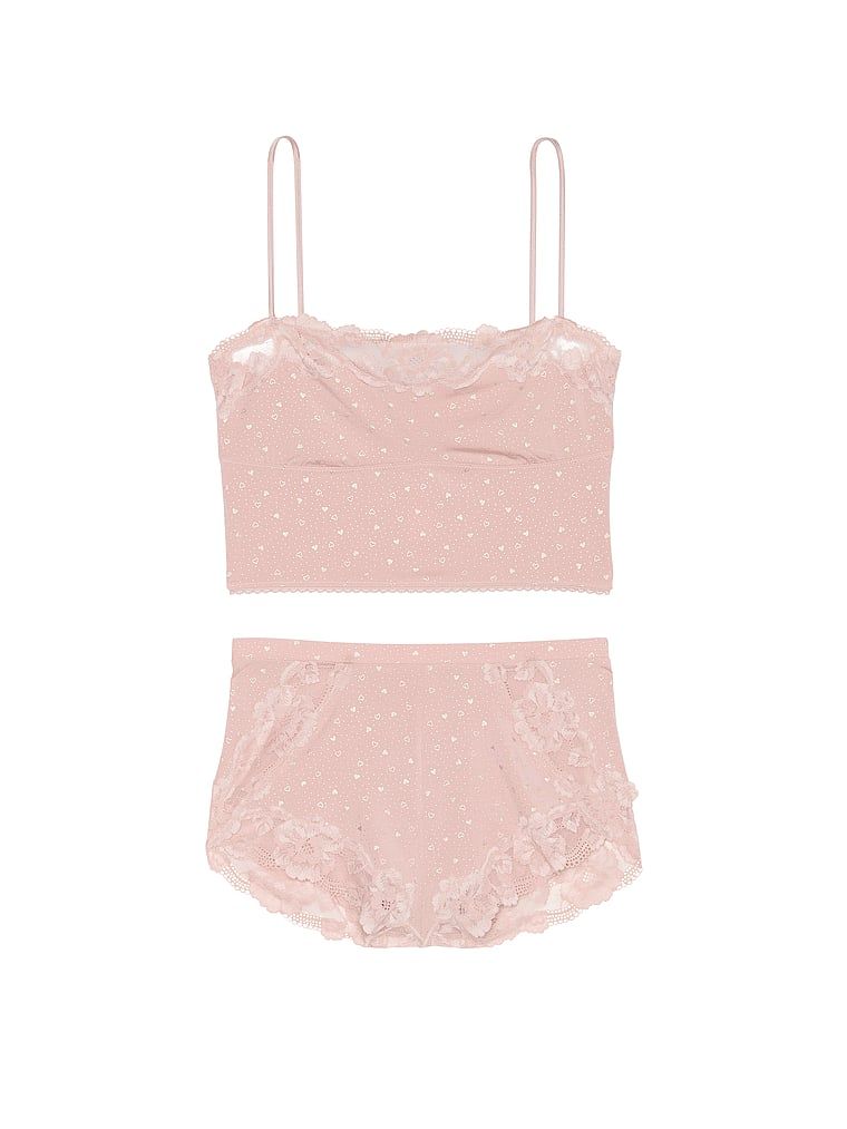 Zestaw do spania z modalu - top i szorty z koronką. Produkt ma kolor wzorzysty i pochodzi z kolekcji Victoria's Secret. 