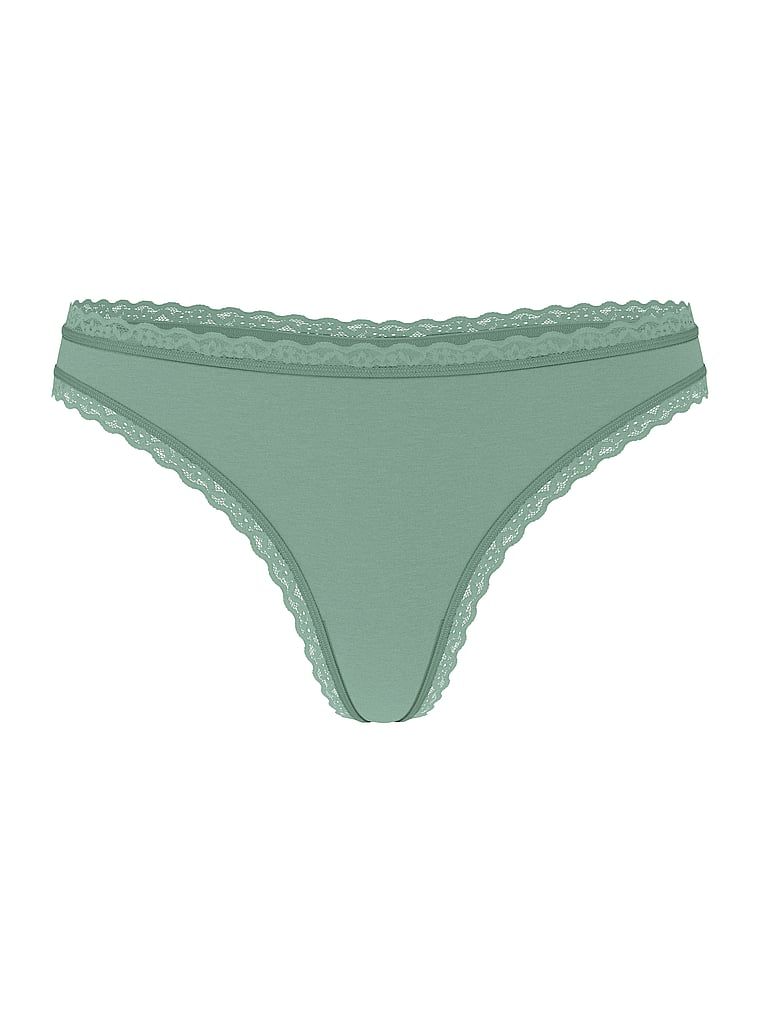 Stringi bawełniane z koronką na krawędziach Lace-Waist. Produkt ma kolor zielony i pochodzi z kolekcji Lacie. 