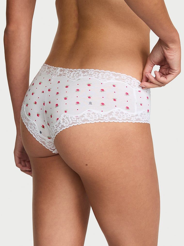 Majtki bawełniane z koronką na krawędziach Lace-Waist Cheeky. Produkt ma kolor kwiatowe i pochodzi z kolekcji Lace Trim. 