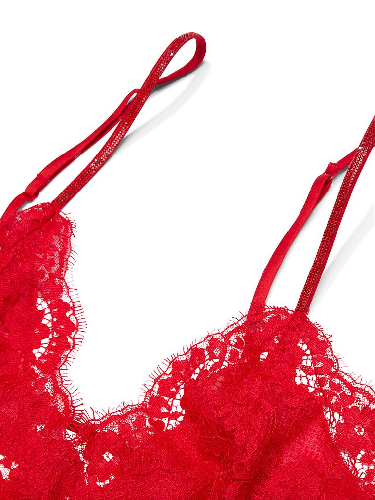 Sukienka mini koronkowa z błyszczącymi ramiączkami Twinkle Strap Slip. Produkt ma kolor czerwony i pochodzi z kolekcji Dream Angels. 