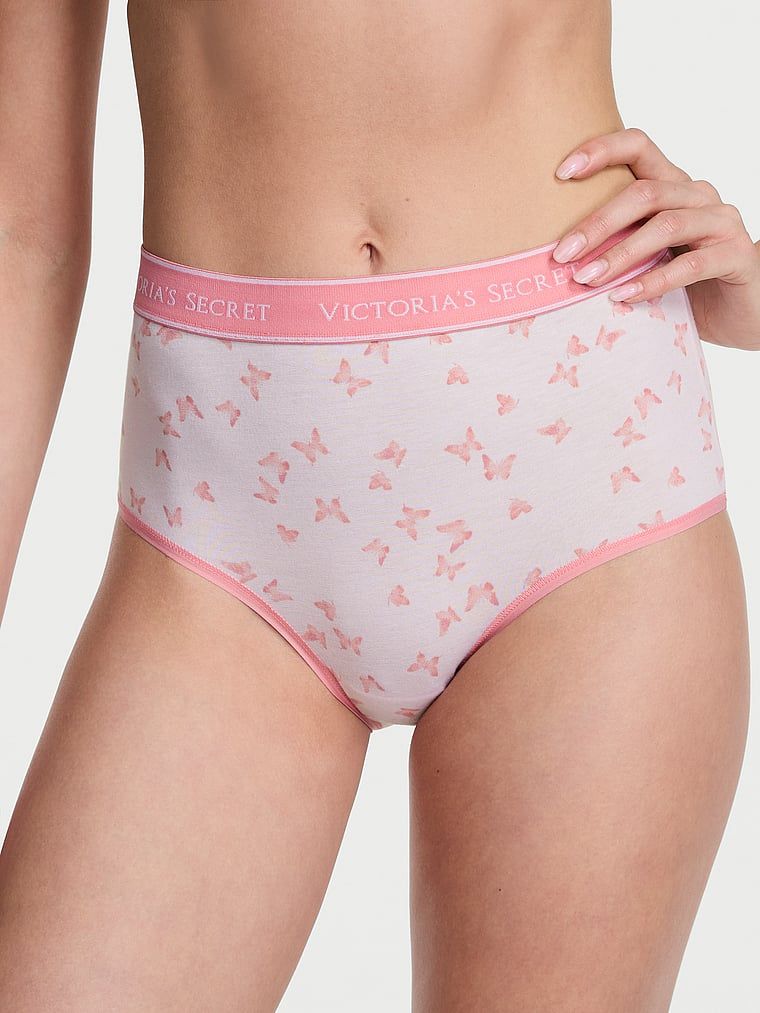 Majtki bawełniane figi z logo marki z wysokim stanem. Produkt jest wzorzysty i pochodzi z kolekcji Cotton. 