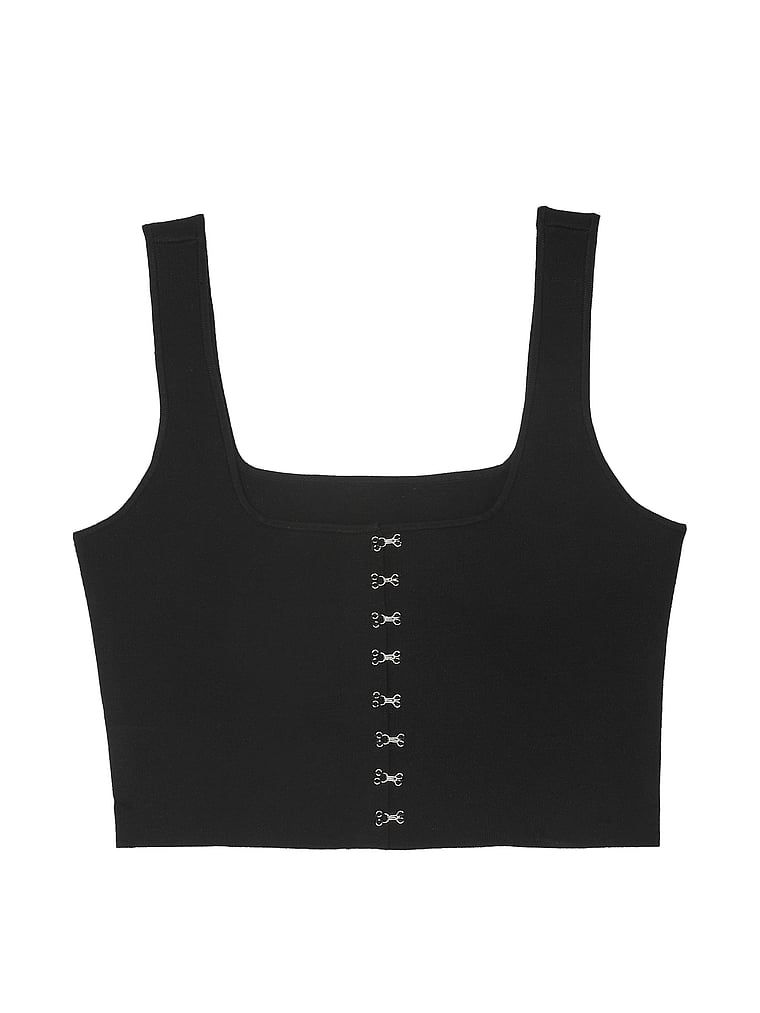 Top z dzianiny zapinany na haftki Atelier X Altuzarra. Produkt ma kolor czarny i pochodzi z kolekcji Atelier Victoria's Secret x Altuzarra. 