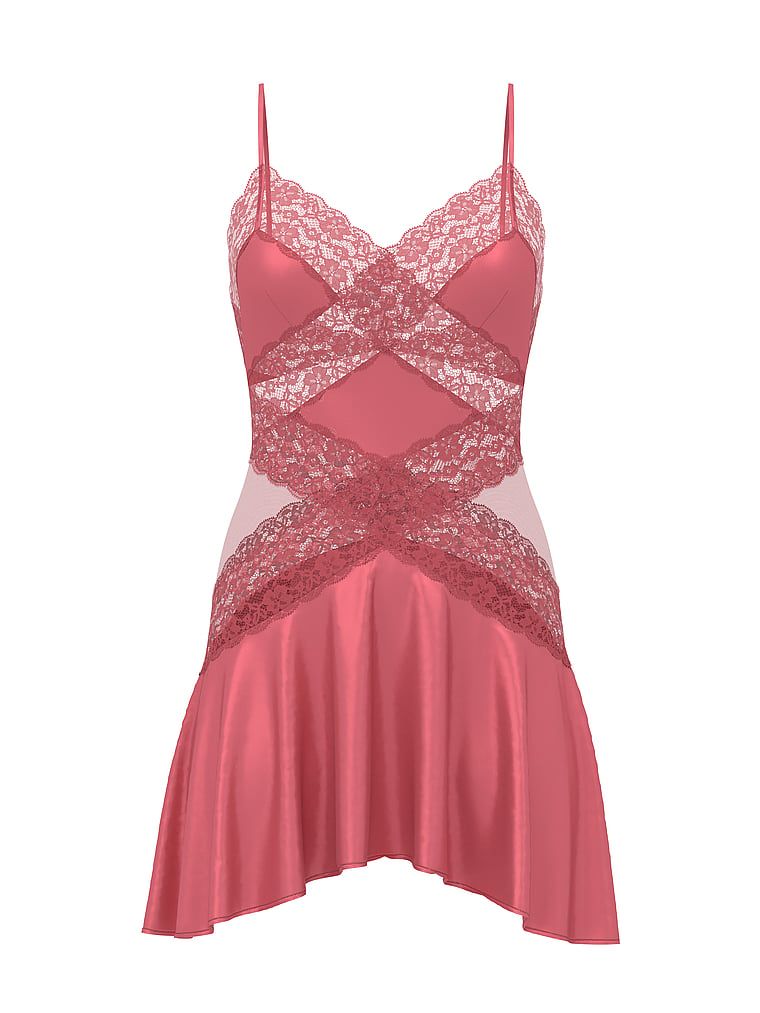 Dream Angels Koszulka nocna satynowa z koronką Lace and Satin Flounce Slip