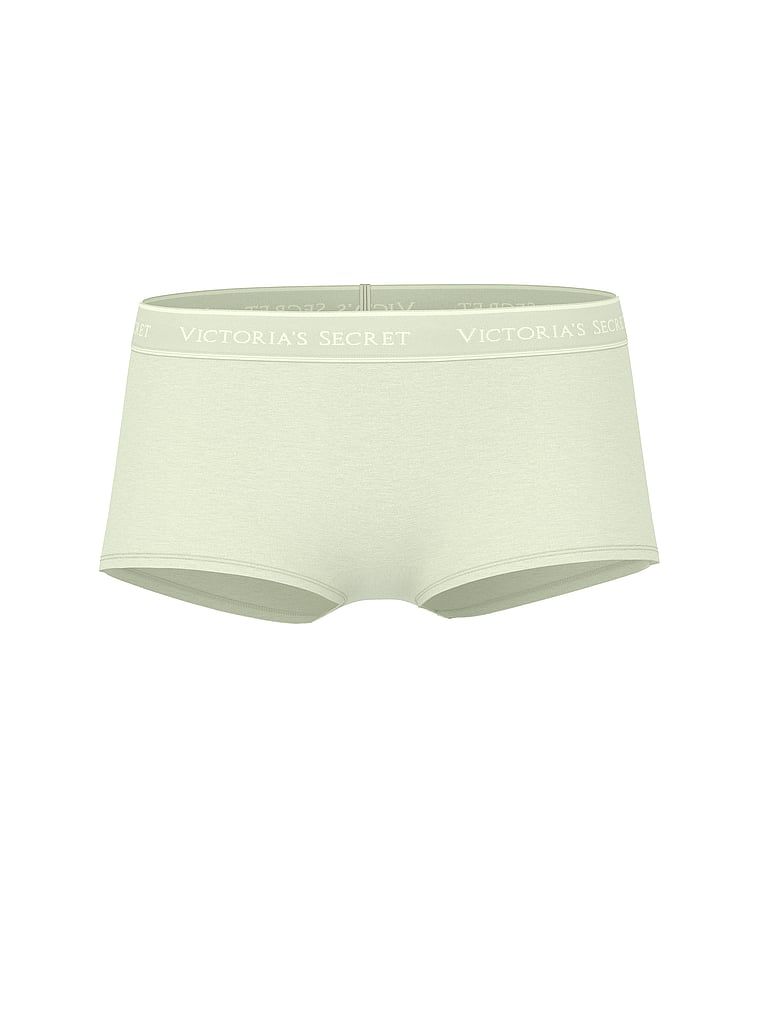 Majtki szorty bawełniane z logo w talii Boyshort. Produkt ma kolor zielony i pochodzi z kolekcji Cotton. 