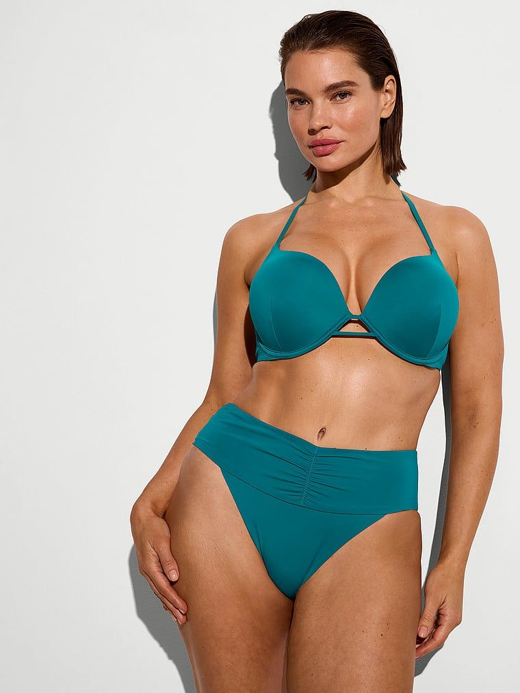 Dół od bikini z wysokim stanem Essential Cinched. Produkt ma kolor niebieski i pochodzi z kolekcji Victoria's Secret Swim. 