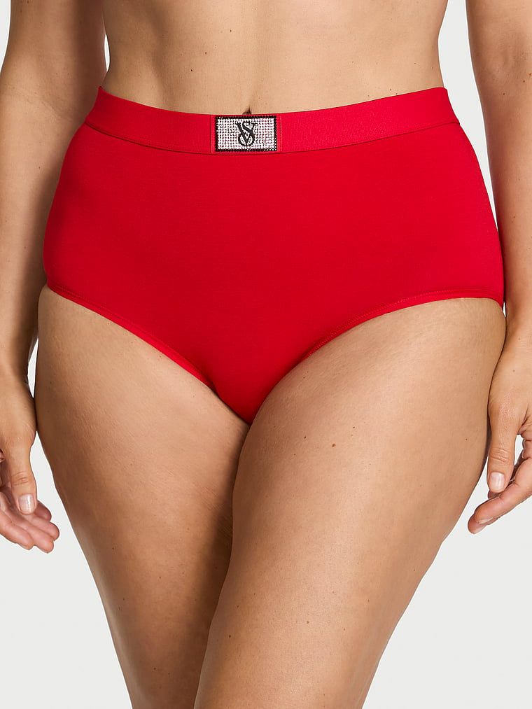 Majtki bawełniane figi z wysokim stanem i z błyszczącym logo Shine Patch. Produkt ma kolor czerwony i pochodzi z kolekcji Cotton. 