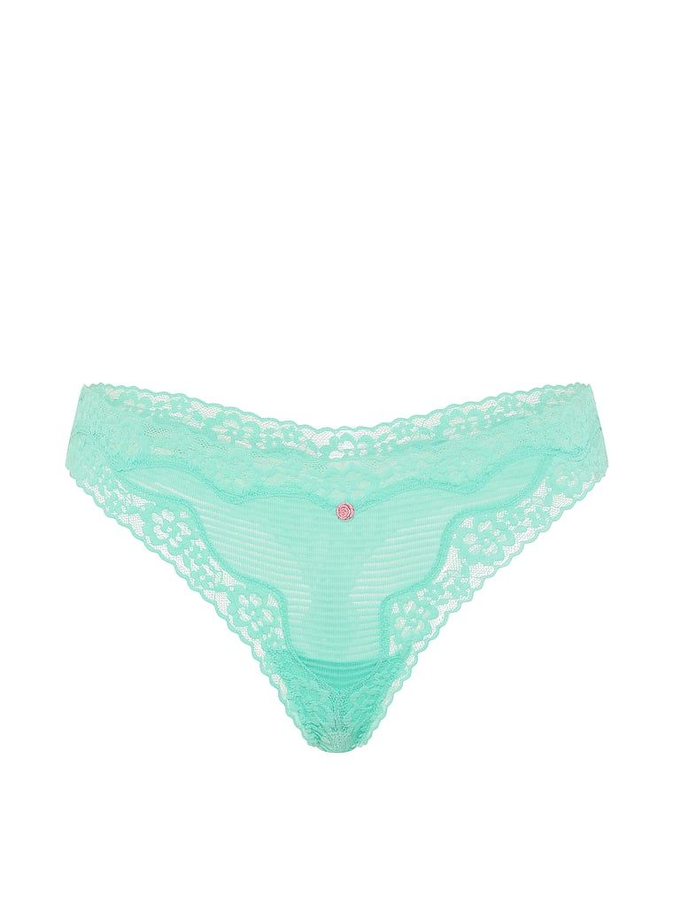 Stringi bawełniane w paseczki z koronką na krawędziach. Produkt ma kolor niebieski i pochodzi z kolekcji Lace Trim. 