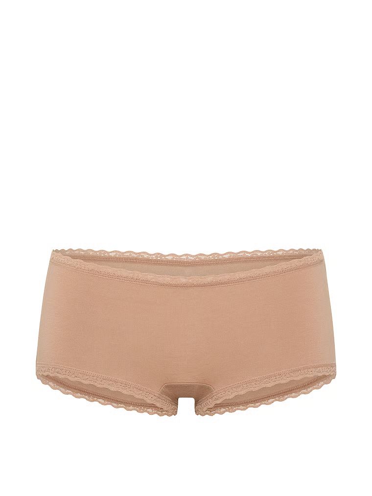 Majtki bawełniane szorty z koronką na krawędziach Lace-Trim Boyshort. Produkt ma kolor beż i pochodzi z kolekcji Lace Trim. 