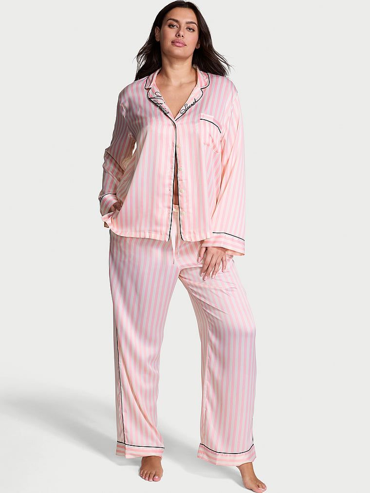 Victoria's Secret Piżama satynowa błyszcząca z długimi rękawami Glazed Satin