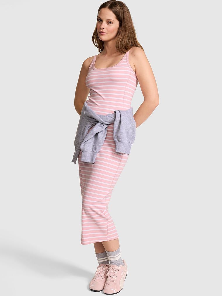 Sukienka midi All-Day Soft Rib z wysokim dekoltem