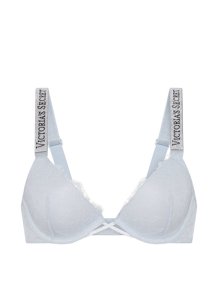 Biustonosz lekko usztywniany koronkowy z błyszczącymi ramiączkami Shine Strap Demi. Produkt ma kolor niebieski i pochodzi z kolekcji Very Sexy. 