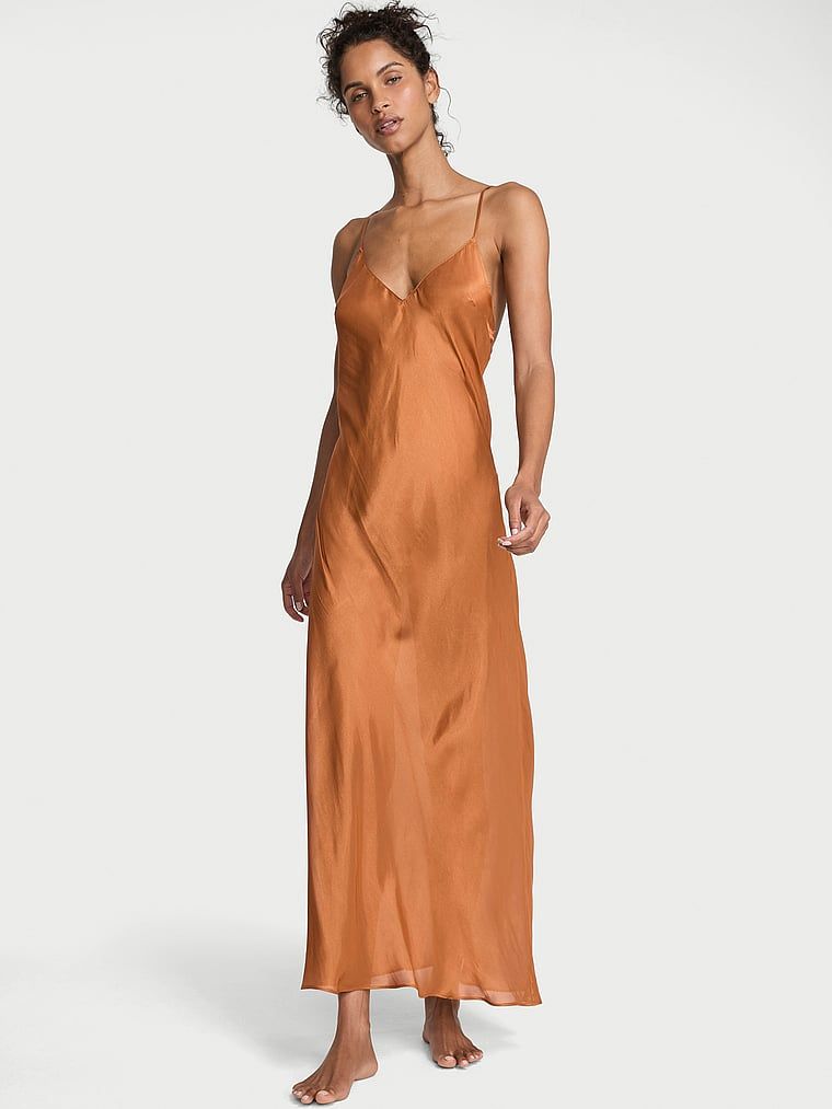 Victoria's Secret Sukienka satynowa długa prześwitująca Luxe Sheer Slip