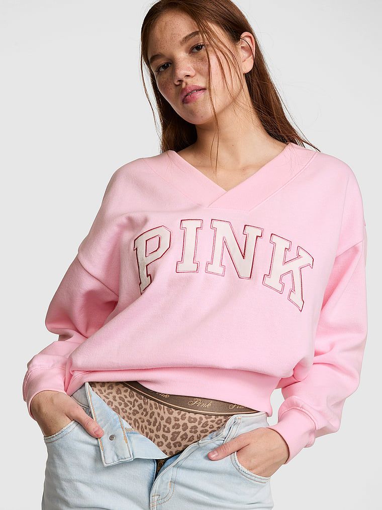 PINK Bluza Campus Fleece z dekoltem w serek