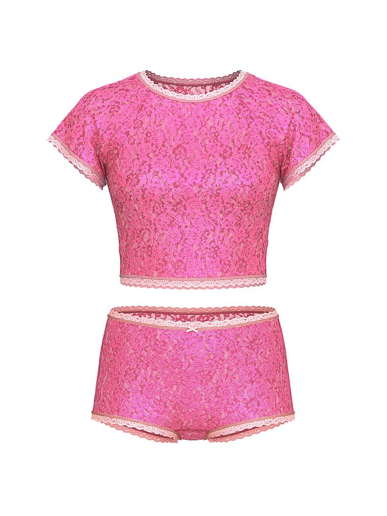 Victoria's Secret Zestaw koronkowy - crop top i szorty Tease