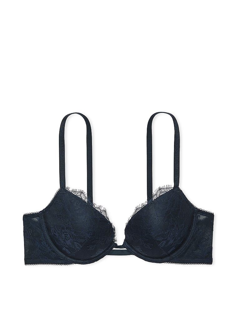 Na zdjęciu na białym tle widoczny jest biustonosz push-up Rose Lace. Produkt ma kolor niebieski i pochodzi z kolekcji Very Sexy.