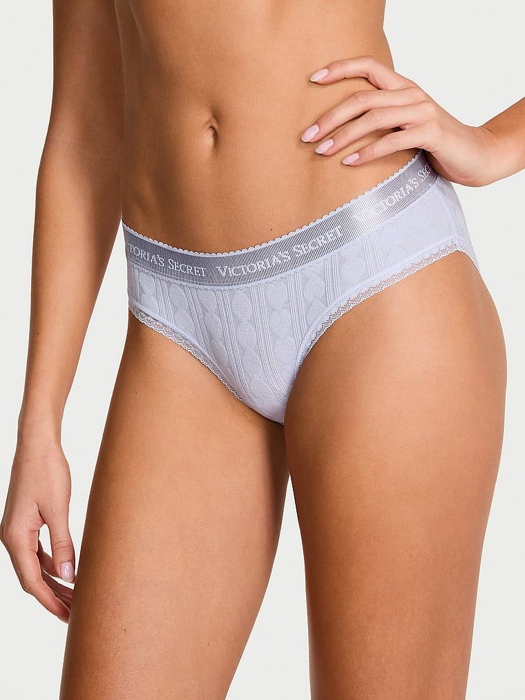 Majtki bawełniane z serduszkami i logo Heart Pointelle Hiphugger. Produkt ma kolor fioletowy i pochodzi z kolekcji Cotton. 
