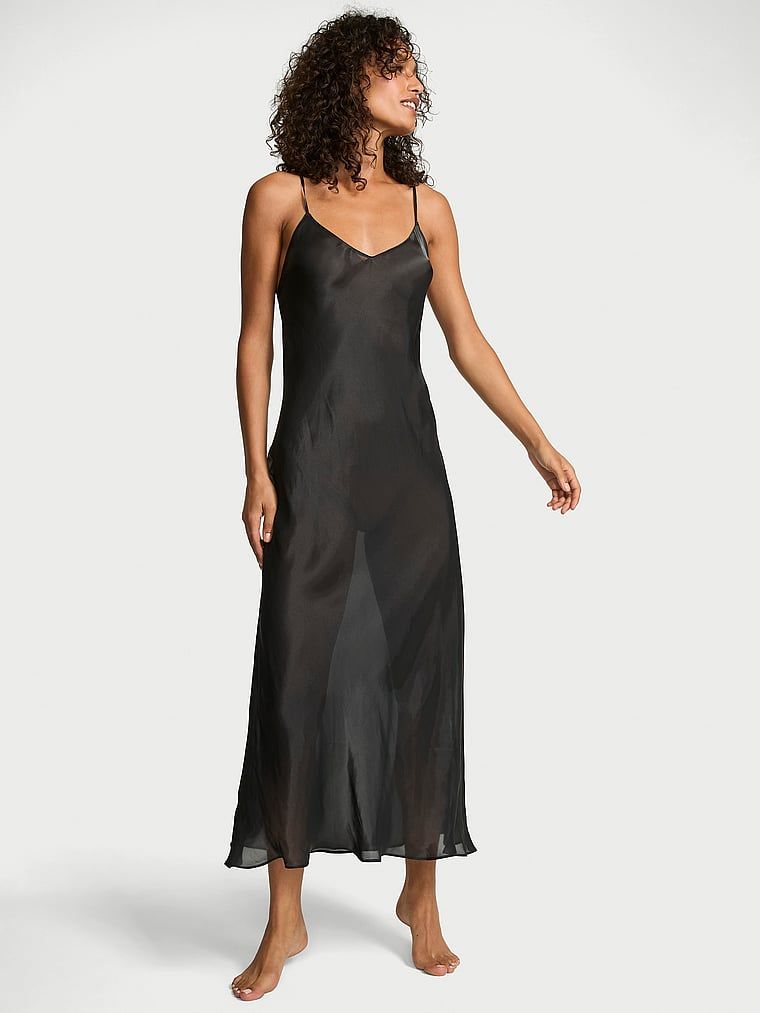 Victoria's Secret Sukienka satynowa długa prześwitująca Luxe Sheer Slip