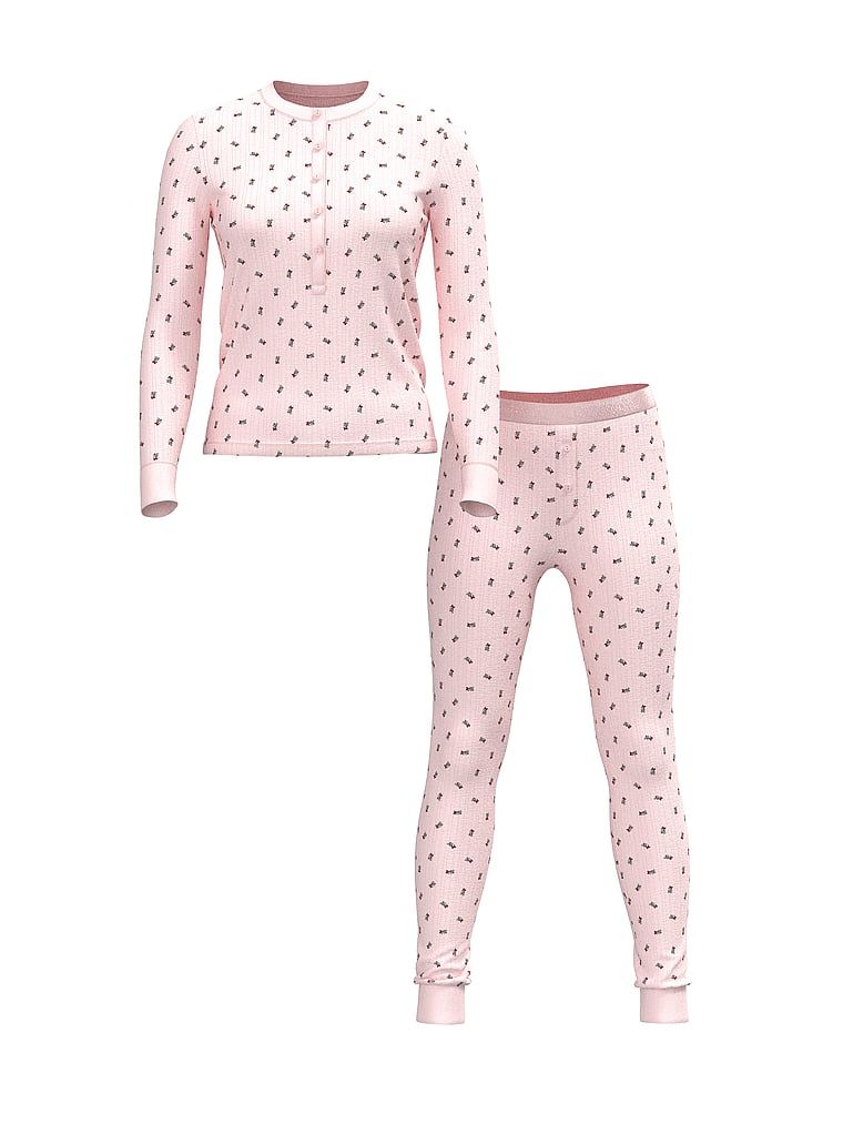 Piżama z długim rękawem i spodniami Cozy Pointelle. Produkt jest wzorzysty i pochodzi z kolekcji Victoria's Secret. 