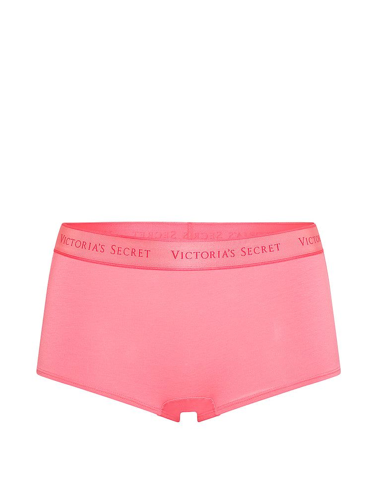 Majtki bawełniane szorty z logo w talii Boyshort. Produkt ma kolor różowy i pochodzi z kolekcji Cotton. 