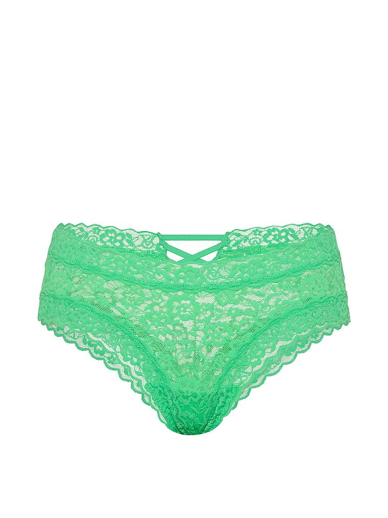 Majtki koronkowe z paseczkami z tyłu Blossom Cheeky. Produkt ma kolor zielony i pochodzi z kolekcji Lacie. 