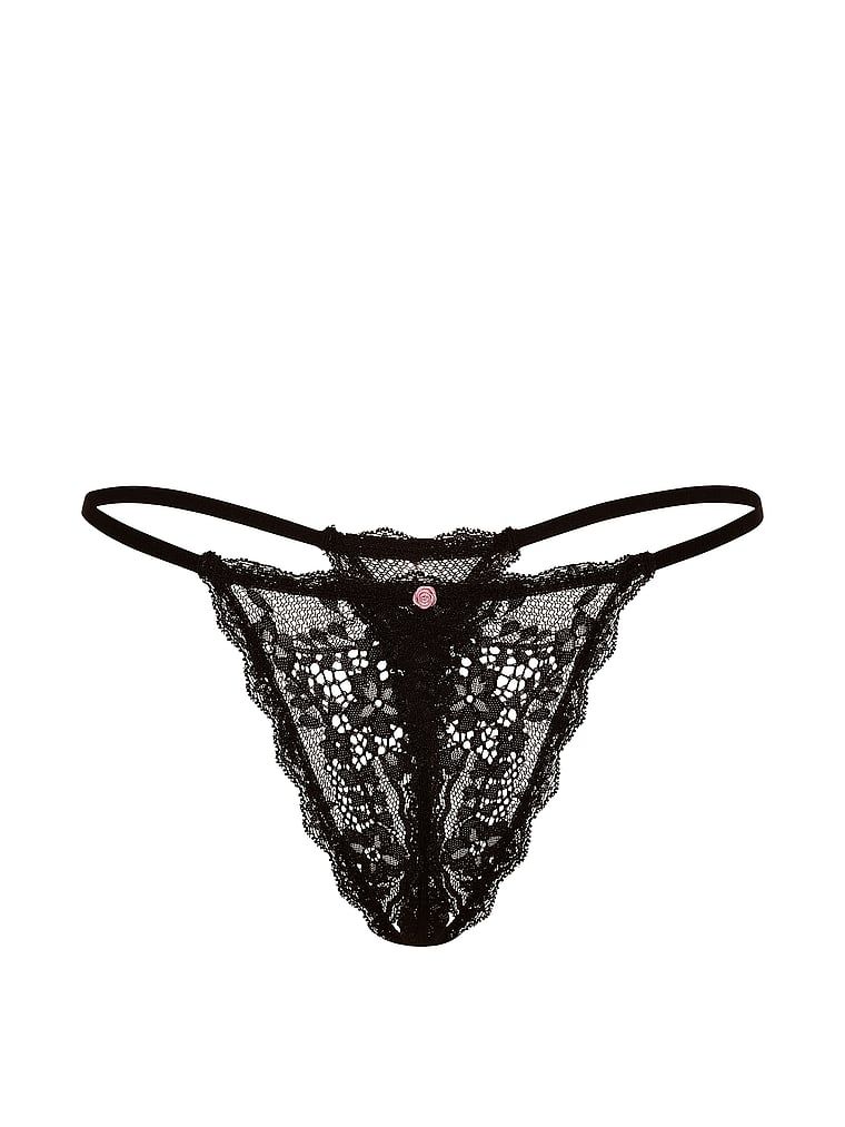 Stringi koronkowe bez kroku Peekaboo. Produkt ma kolor czarny i pochodzi z kolekcji Dream Angels. 