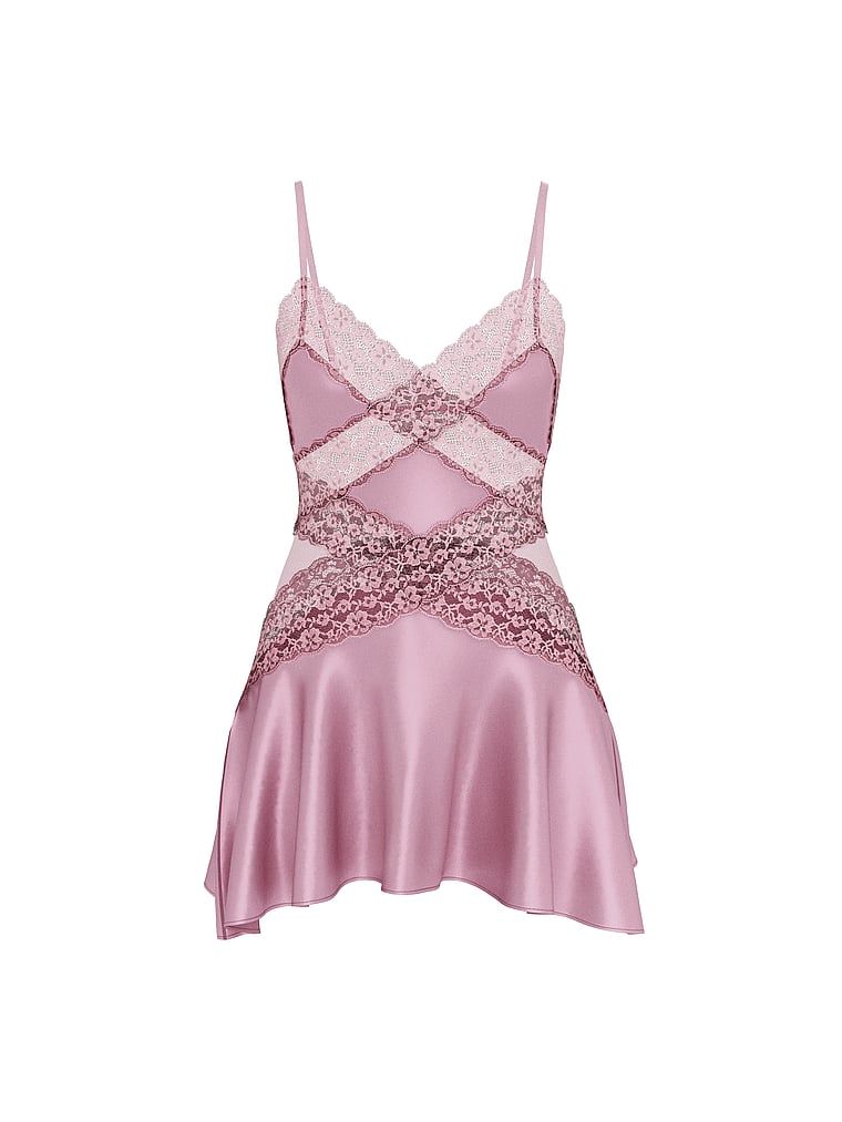 Dream Angels Koszulka nocna satynowa z koronką Lace and Satin Flounce Slip