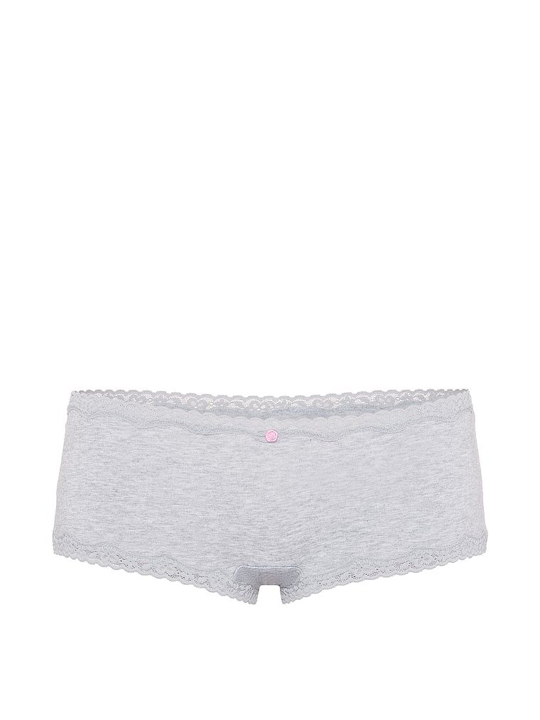 Majtki bawełniane szorty z koronką na krawędziach Lace-Trim Boyshort. Produkt ma kolor szary i pochodzi z kolekcji Lace Trim. 