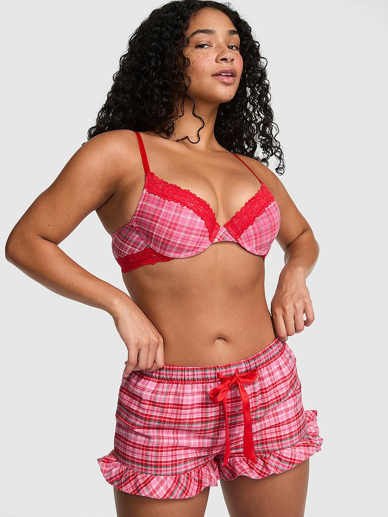 PINK Flanelowe szorty piżamowe Favorite Flannel z falbanką