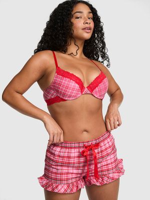 PINK Flanelowe szorty piżamowe Favorite Flannel z falbanką