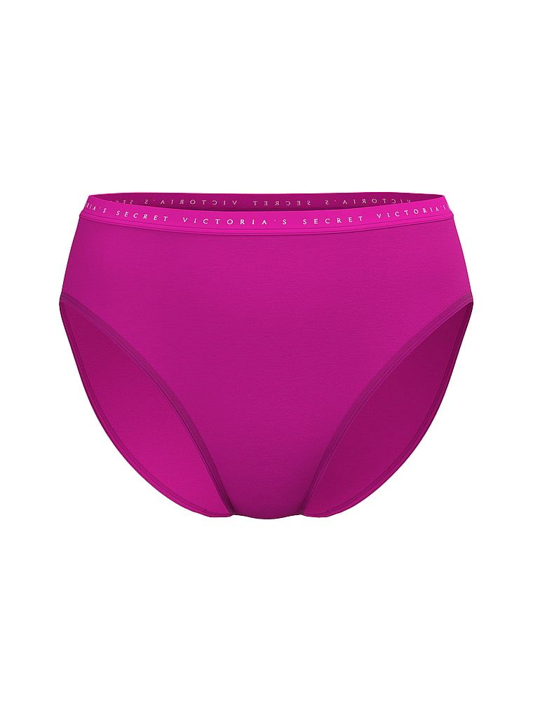 Majtki bawełniane figi z wysoko wyciętymi nogawkami High-Leg Brief. Produkt ma kolor różowy i pochodzi z kolekcji Victoria's Secret. 