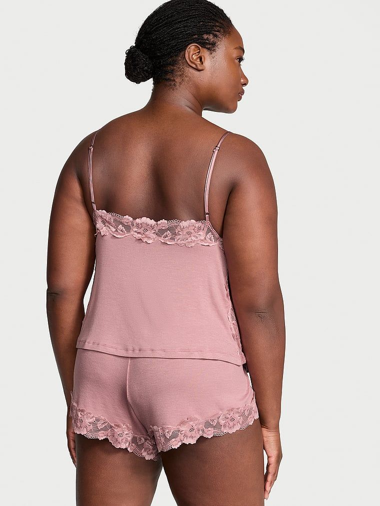 Zestaw do spania z modalu - top na ramiączkach i szorty. Produkt ma kolor różowy i pochodzi z kolekcji Victoria's Secret. 