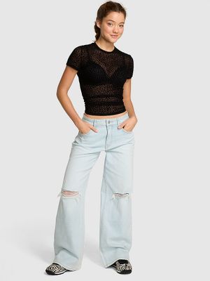 PINK Jeansy Denim by PINK z szerokimi nogawkami średni stan