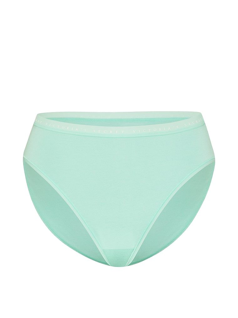 Majtki bawełniane figi z wysoko wyciętymi nogawkami High-Leg Brief. Produkt ma kolor zielony i pochodzi z kolekcji Victoria's Secret. 
