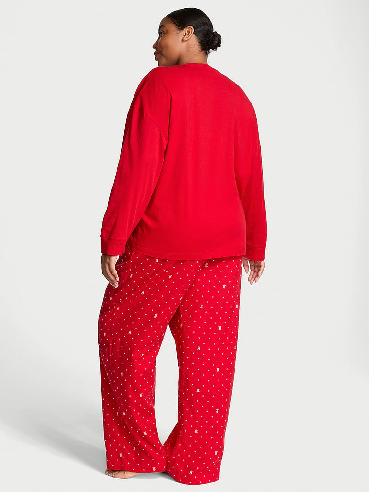 Piżama z flaneli z długimi rekawami Tee-Jama. Produkt ma kolor czerwony i pochodzi z kolekcji Victoria's Secret. 