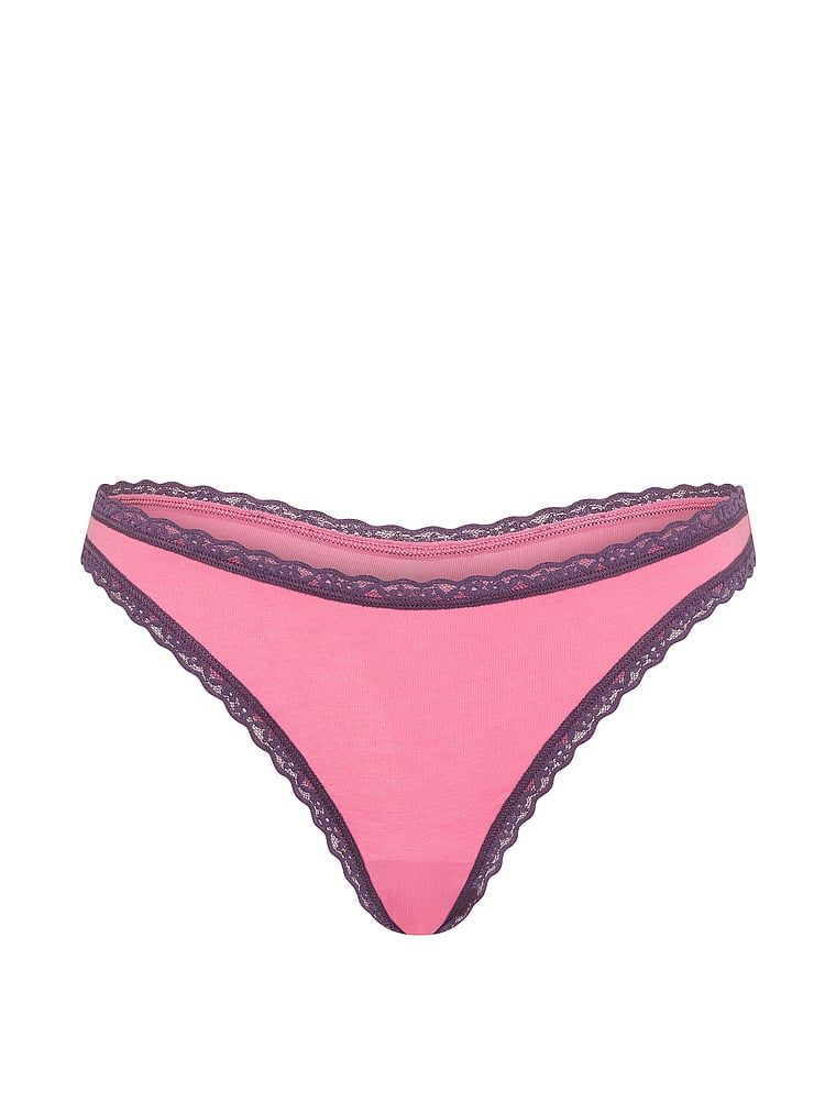 Stringi bawełniane z koronką na krawędziach Lace-Waist. Produkt ma kolor różowy i pochodzi z kolekcji Lace Trim. 