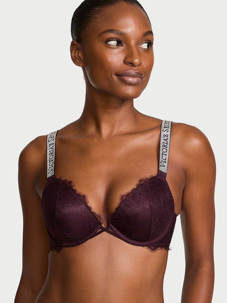 Very Sexy Biustonosz push-up koronkowy z błyszczącymi ramiączkami Shine Strap