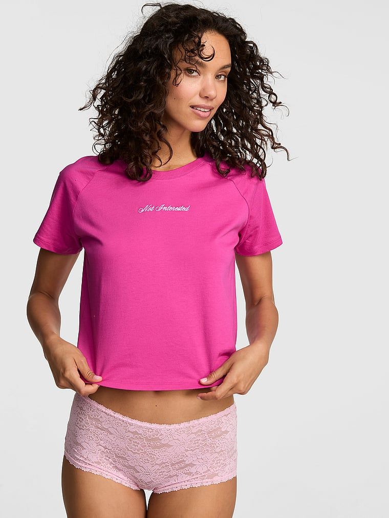 Bawełniany T-shirt do spania z rękawem raglanowym