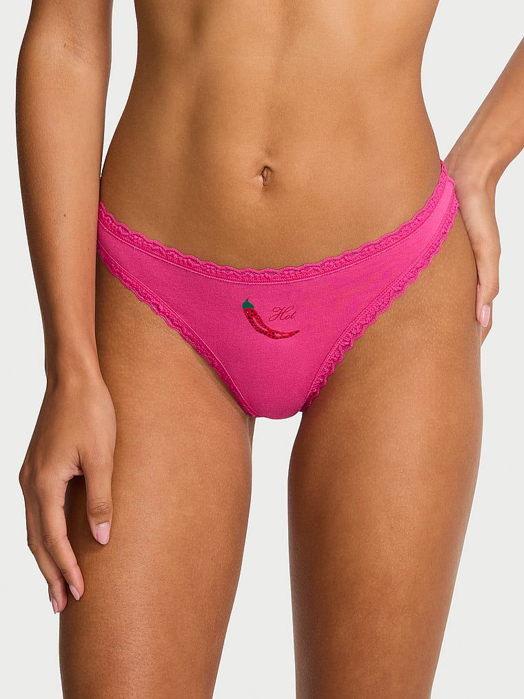 Lace Trim Stringi bawełniane z koronką na krawędziach Lace-Waist