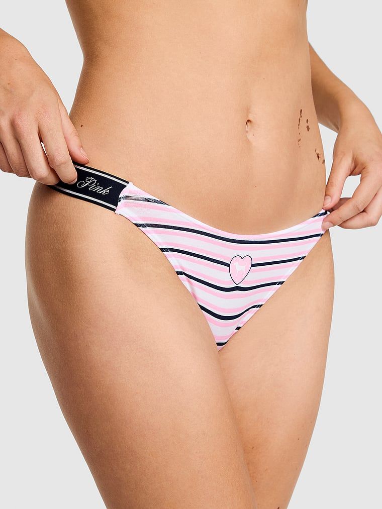 PINK Bawełniane stringi z wysokim wycięciem i logo