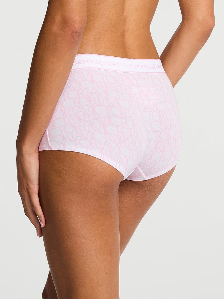 Majtki bawełniane szorty z logo w talii Boyshort. Produkt jest wzorzysty i pochodzi z kolekcji Cotton. 