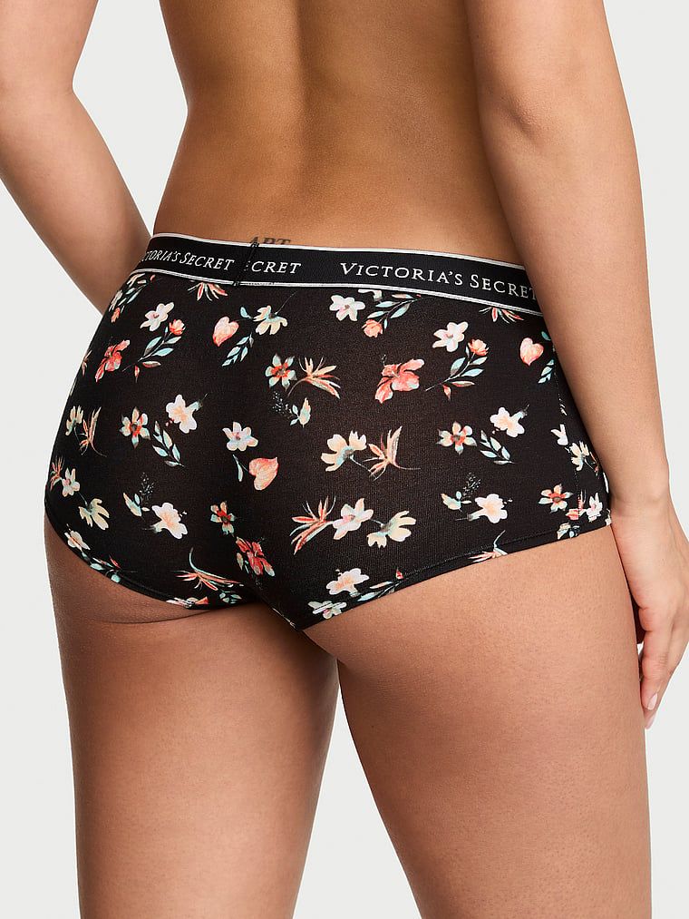 Majtki bawełniane szorty z logo w talii Boyshort. Produkt ma wzór kwiatowy i pochodzi z kolekcji Cotton. 