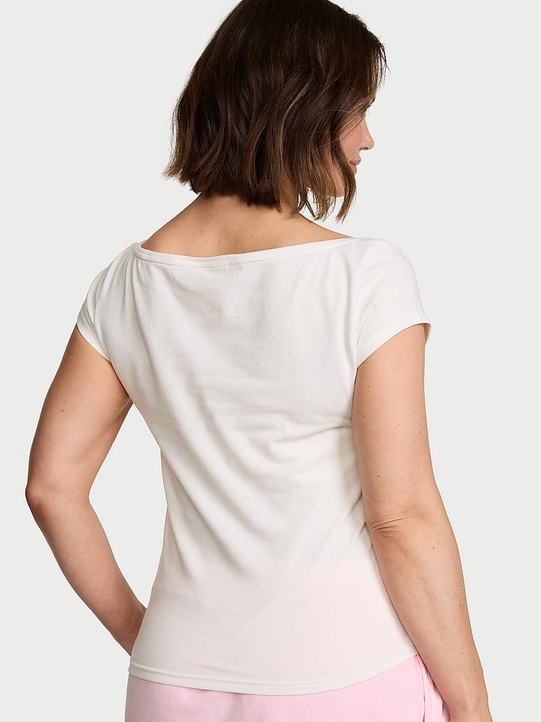 T-shirt bawełniany z dekoltem łódka Boatneck. Produkt ma kolor biały i pochodzi z kolekcji Angel Essentials. 