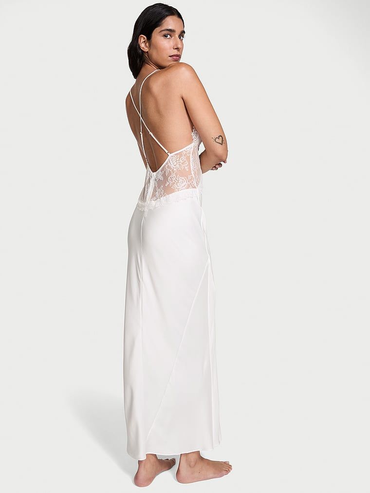 Very Sexy Koszula nocna satynowa sukienka maxi Rose Lace
